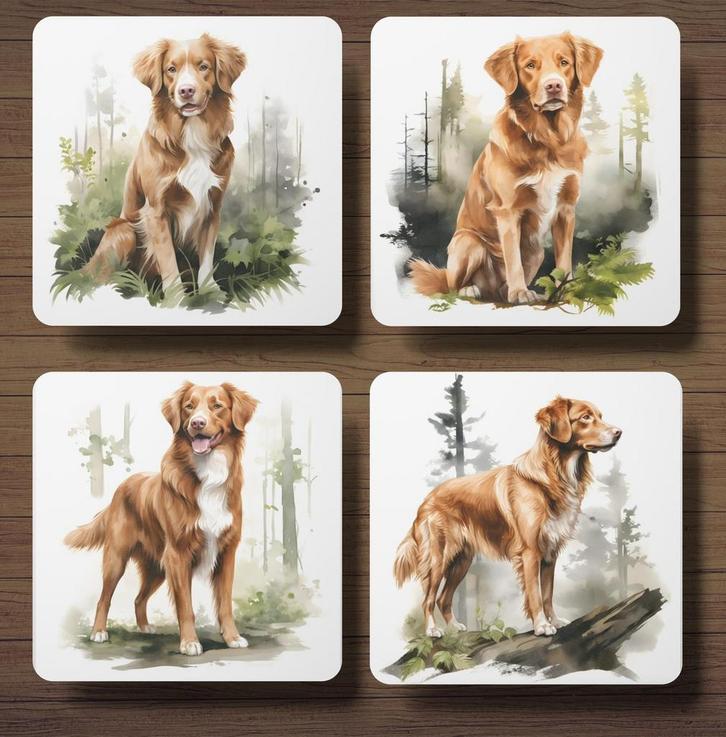 Toller Aquarel onderzetter met houder, Huis en Inrichting, Woonaccessoires | Onderzetters, Nieuw, Glas of Kopje, Ophalen of Verzenden