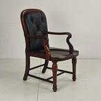Victoriaanse Engelse walnoothouten leren bureaustoel, Ophalen of Verzenden