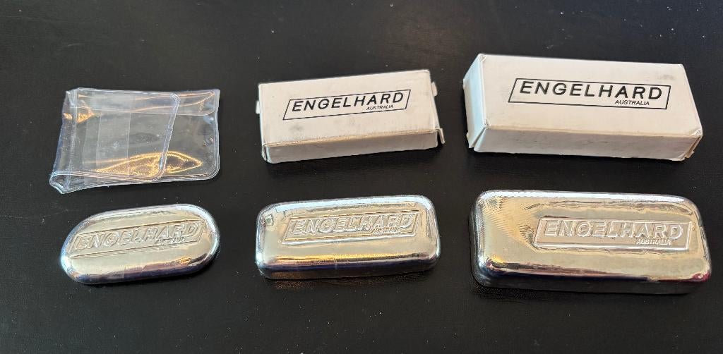 Zilverbaar Engelhard 2, 5 en 10oz met doos, Verzenden, Zilver
