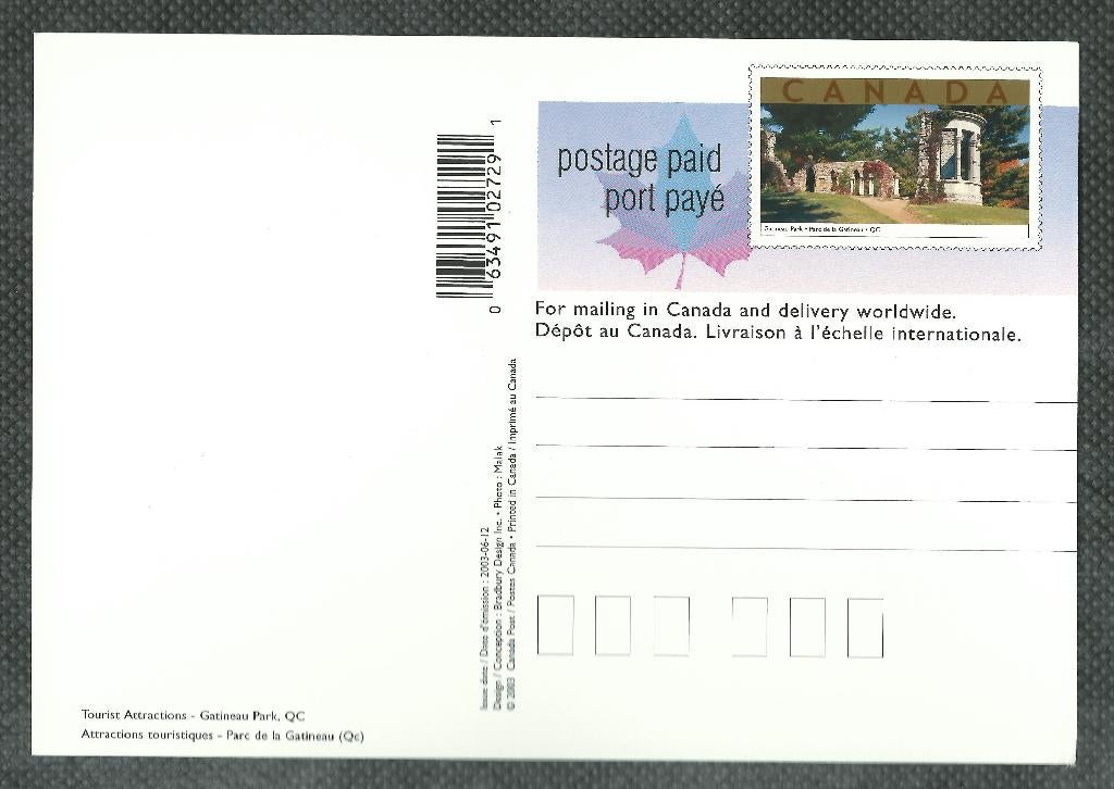CANADA 2003 Tourist Attractions - Gatineau Park Postcard., Verzenden, Postfris, Noord-Amerika