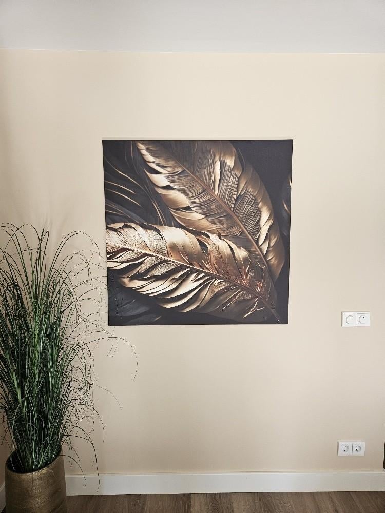 Canvas Schilderij, Zwart met Gouden palm. 100 bij 100cm. Goe, Huis en Inrichting, Ophalen, Zo goed als nieuw, Schilderij, 100 tot 125 cm