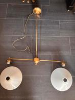 Vintage messing dubbele kap melkglas hanglamp, Ophalen, Zo goed als nieuw