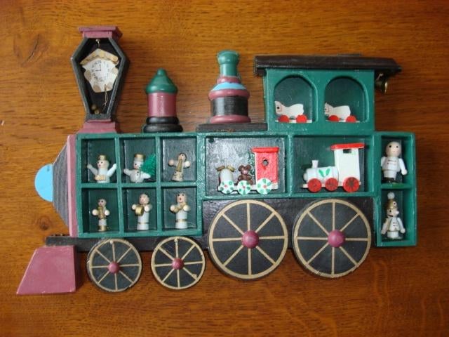 Wanddecoratie: "Houten Trein met Bel en Klok" Echt Handwerk, Ophalen of Verzenden, Nieuw