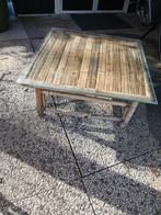 Gratis bamboe buitentafel met glasplaat 65bij65 30 hoog, Ophalen, Gebruikt, Vierkant, Hout