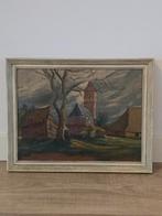 Vintage antiek olieverfschilderij Vledder 1957 met lijst €39, Antiek en Kunst, Ophalen of Verzenden