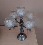 Tinnen kandelaar met 5 glazen houders voor waxinelichtjes, Antiek en Kunst, Antiek | Kandelaars, Ophalen of Verzenden, Glas