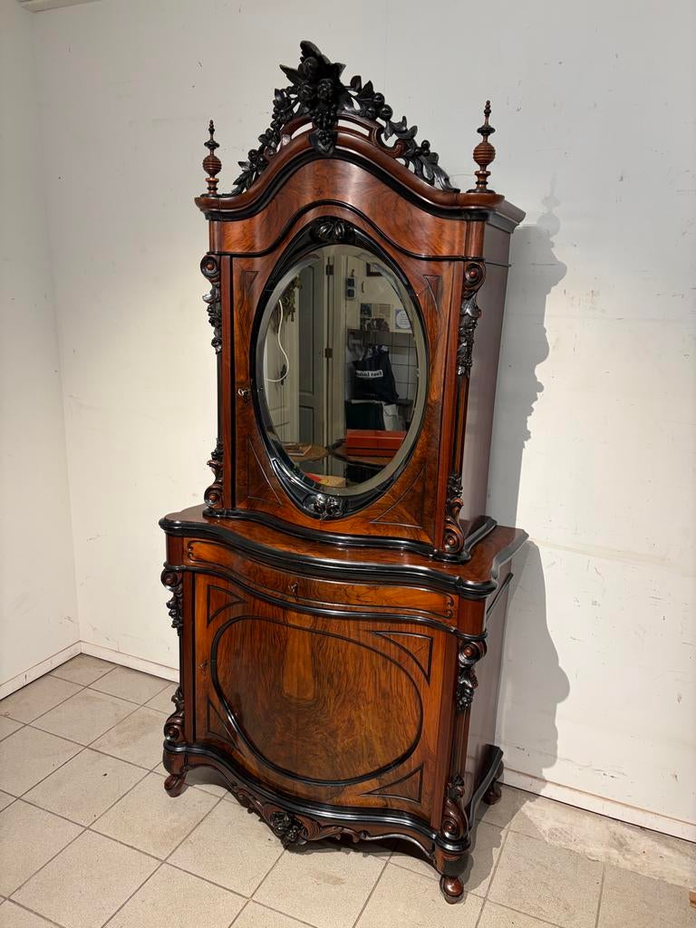 Mahonie Willem lll bonheur met kuif en rollen, Antiek en Kunst, Antiek | Meubels | Kasten, Ophalen