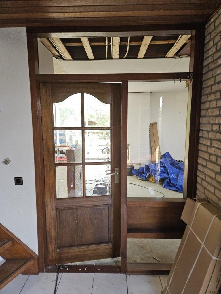 Hardhouten binnen pui kozijn deur, Doe-het-zelf en Verbouw, Deuren en Horren, Ophalen, 120 cm of meer, Buitendeur, 215 cm of meer