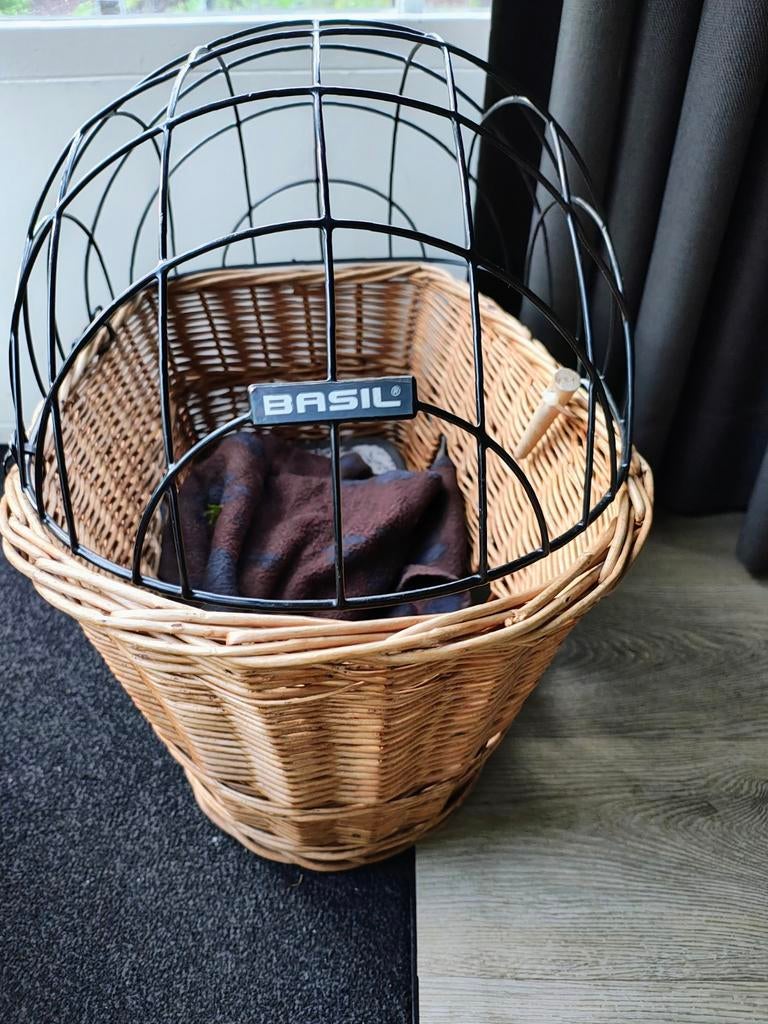 Rieten fietsmand voor hond - bagagedrager met rek, Ophalen, Gebruikt, Fietsmand, Basil
