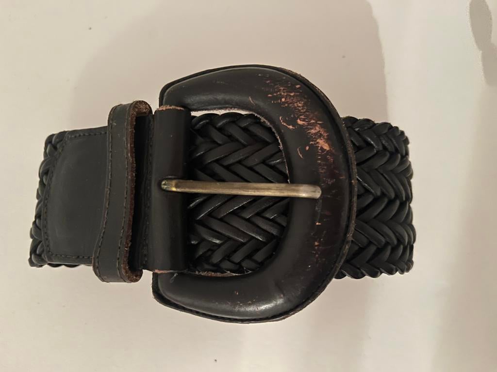 Mooie donkerbruine gevlochten leren riem, Echt leder, Ophalen of Verzenden, Zo goed als nieuw, Bruin