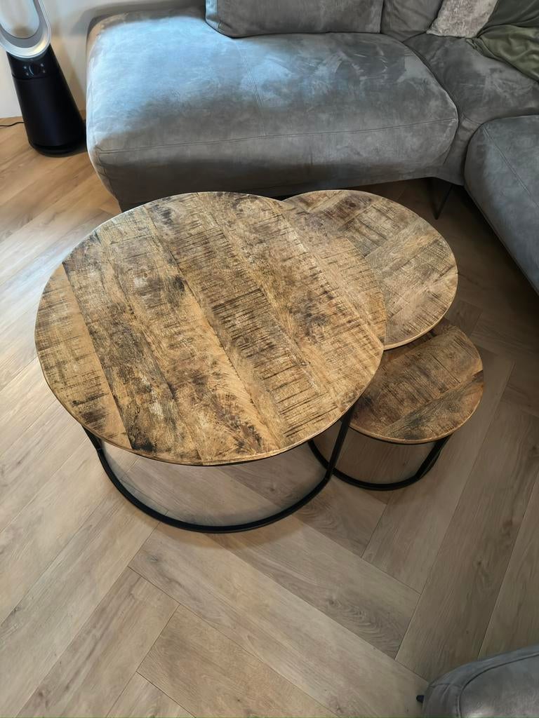 Salontafel mangohout, Huis en Inrichting, Ophalen, 50 tot 100 cm, Rond, Zo goed als nieuw