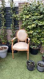 Gratis af te halen zware teakhouten leunstoel crème, Ophalen, Gebruikt, Brocante, kasteel, winkelintetieur, hotellobby, Eén