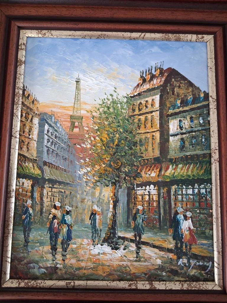 Olieverf schilderij Parijs met Eiffeltoren - Robert Young, Ophalen of Verzenden