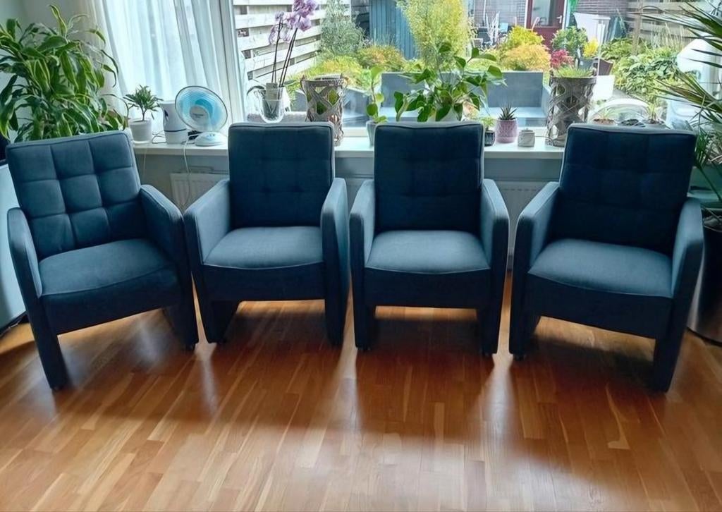 4 fauteuils stoelen, Huis en Inrichting, Ophalen of Verzenden, Gebruikt, Grijs, Vijf, Zes of meer stoelen