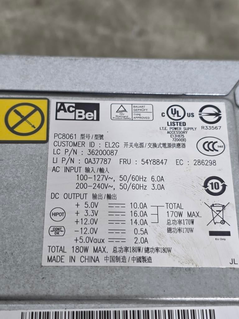 Ac bel 180w max voeding psu power supply pc8061, Ophalen of Verzenden, Gebruikt
