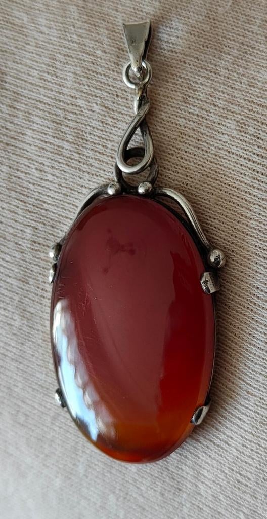 carneool hanger gezet in sterling zilver. , Ophalen of Verzenden, Oranje, Zilver