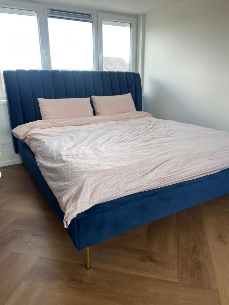 Beliani tweepersoonsbed, Huis en Inrichting, Ophalen, Overige materialen, Blauw, Tweepersoons