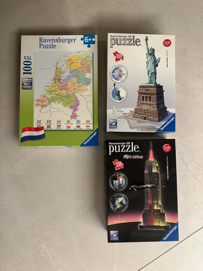 3x Ravensburger Puzzels: 2x 3D & 1x Nederland, Ophalen, Minder dan 500 stukjes, Gebruikt, Legpuzzel