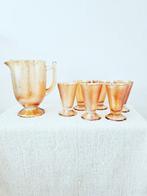 Vintage Karaf met 6 Glazen - Amberkleurig Glas, Ophalen of Verzenden