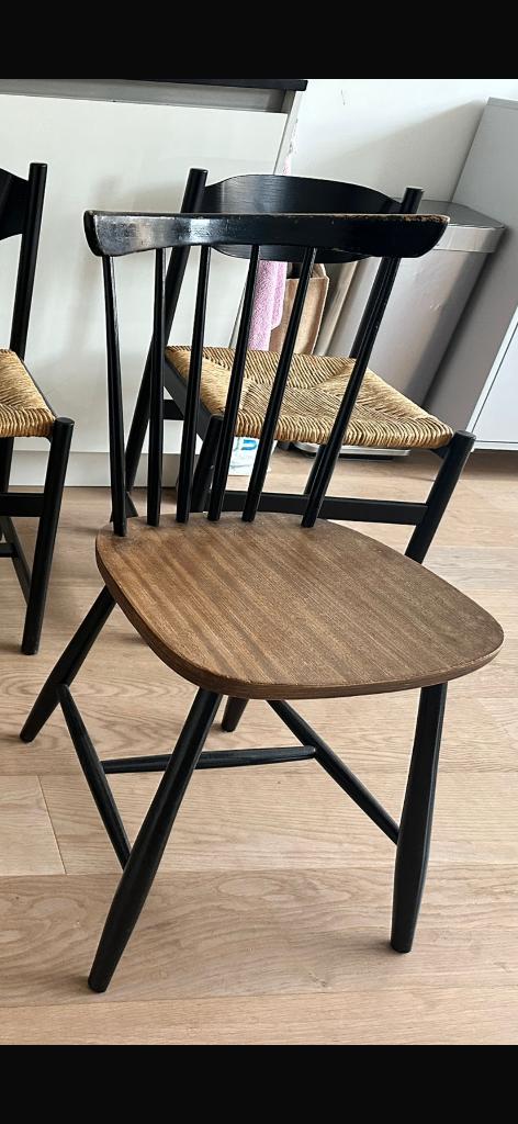 2x vintage tapiovaara stijl stoelen, Huis en Inrichting, Stoelen, Ophalen, Gebruikt, Twee, Bruin