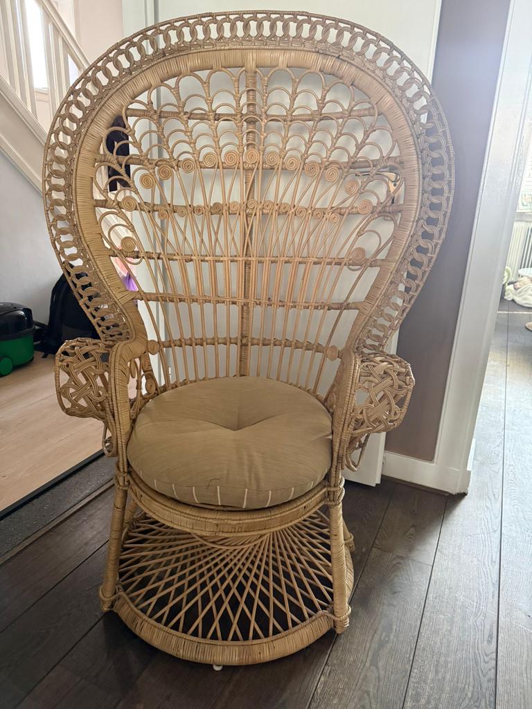 Vintage Pauw Stoel - Rotan, ca. 1.50m hoog, Ophalen, Gebruikt, Overige kleuren, Riet of Rotan