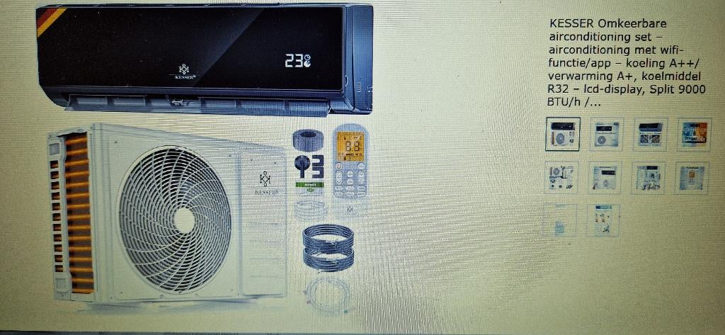 airco, Split airconditioning met zwarte binnenunit, Witgoed en Apparatuur, Airco's, Ophalen, Koelen en Ontvochtigen, Timer, Nieuw