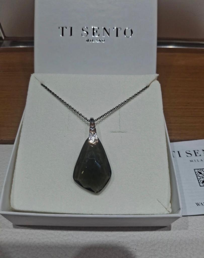 Ti Sento Ketting met Zwarte Hanger - Zilver en Roségoud, Met hanger, Zwart, Nieuw, Ophalen of Verzenden