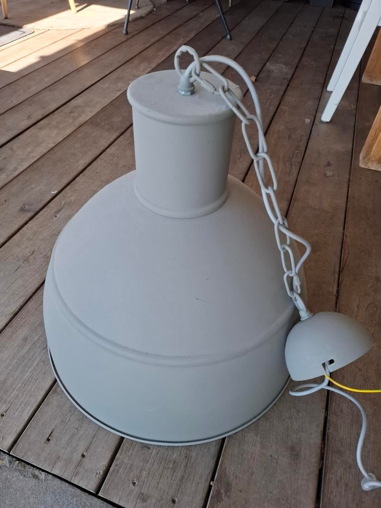 Stoere Grote Industriële Hanglamp - Grijs Metaal, Gebruikt, 50 tot 75 cm, Industrieel, Modern, Ophalen of Verzenden