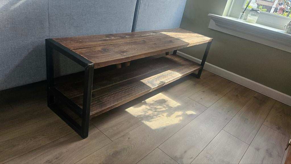 Industrieel bankje/meubel van staal en hout, Gebruikt, Minder dan 50 cm, 50 tot 100 cm, Minder dan 50 cm