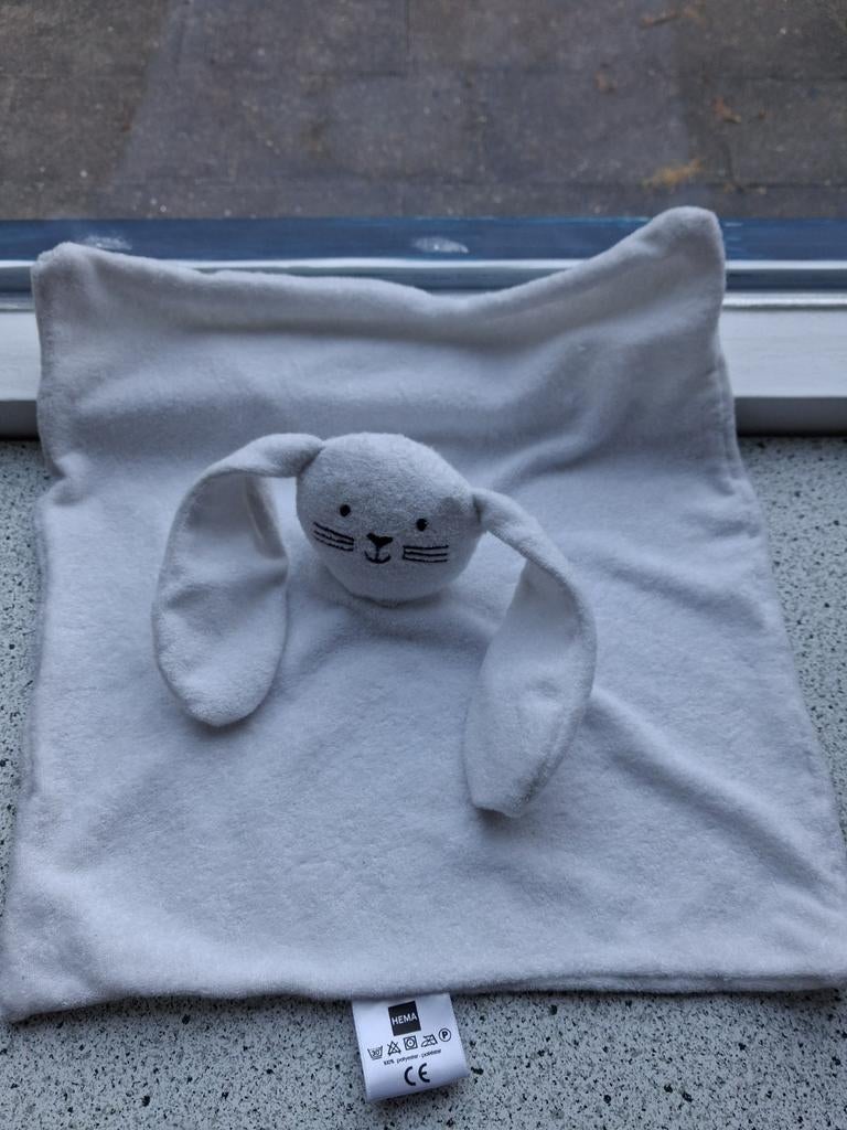 Knuffeldoek konijn wit badstof Hema hartjes neus, Hema, Konijn, Ophalen of Verzenden, Zo goed als nieuw
