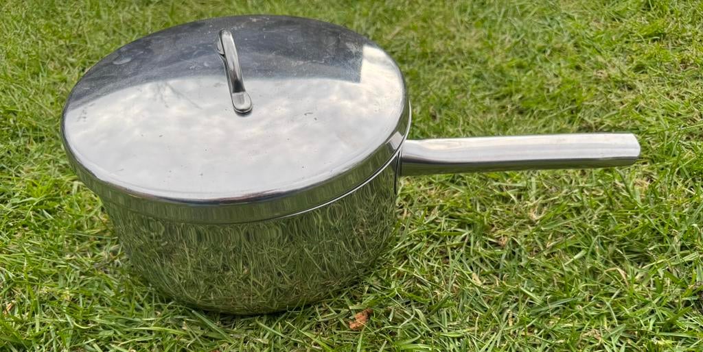 Steelpan met deksel van Sigg Calotherm - 20 cm, Ophalen of Verzenden, Gebruikt, Rvs, Kookpan of Snelkookpan