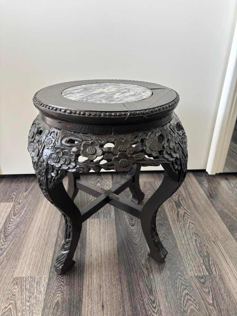 Chinees tafeltje, plantentafel, hocker met marmeren blad, Ophalen