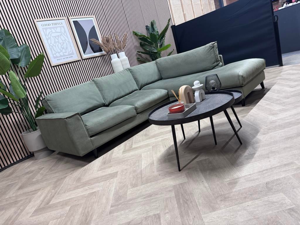 ZGAN Goossens Jonas Hoekbank Microleer - Groen - 263 x 215, Huis en Inrichting, Banken | Bankstellen, 250 tot 300 cm, -, -, Hoekbank