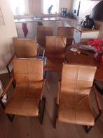 6 leren eetkamerstoelen, Gebruikt, Bruin, Ophalen of Verzenden, Vijf, Zes of meer stoelen
