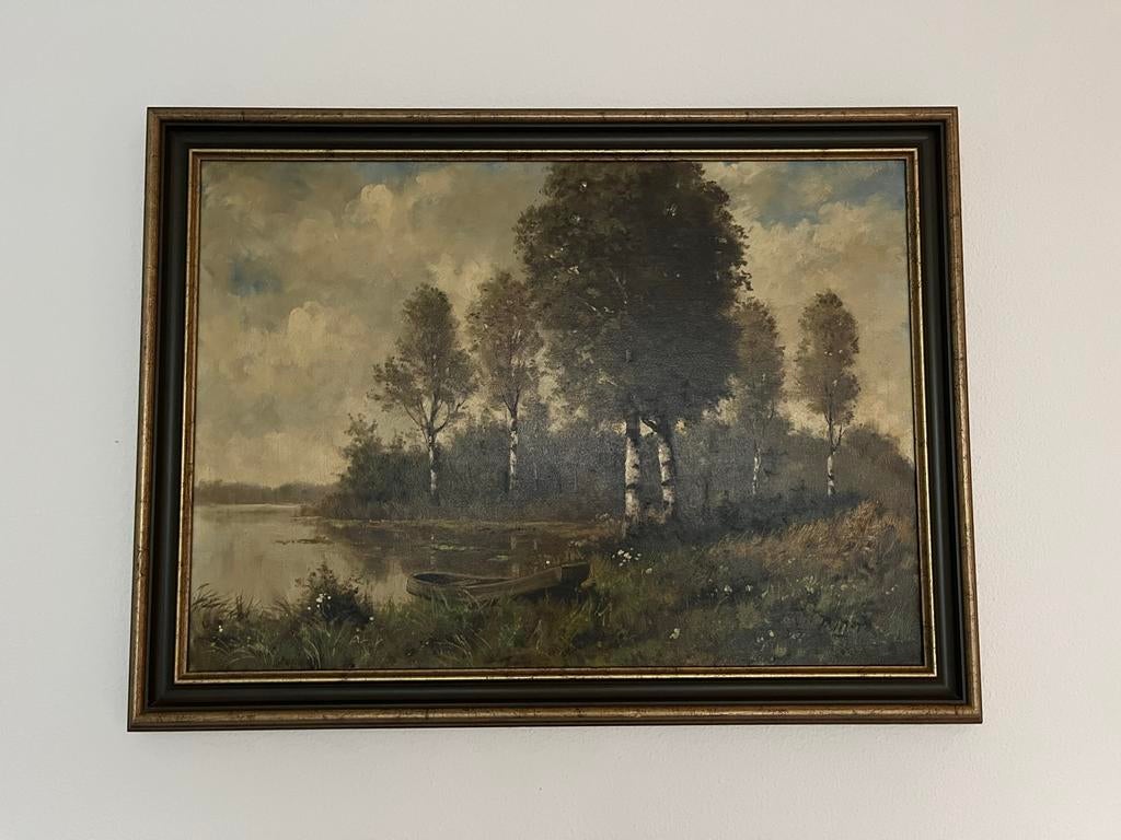Olieverf Schilderij Landschap 80x60 cm, Antiek en Kunst, Ophalen of Verzenden