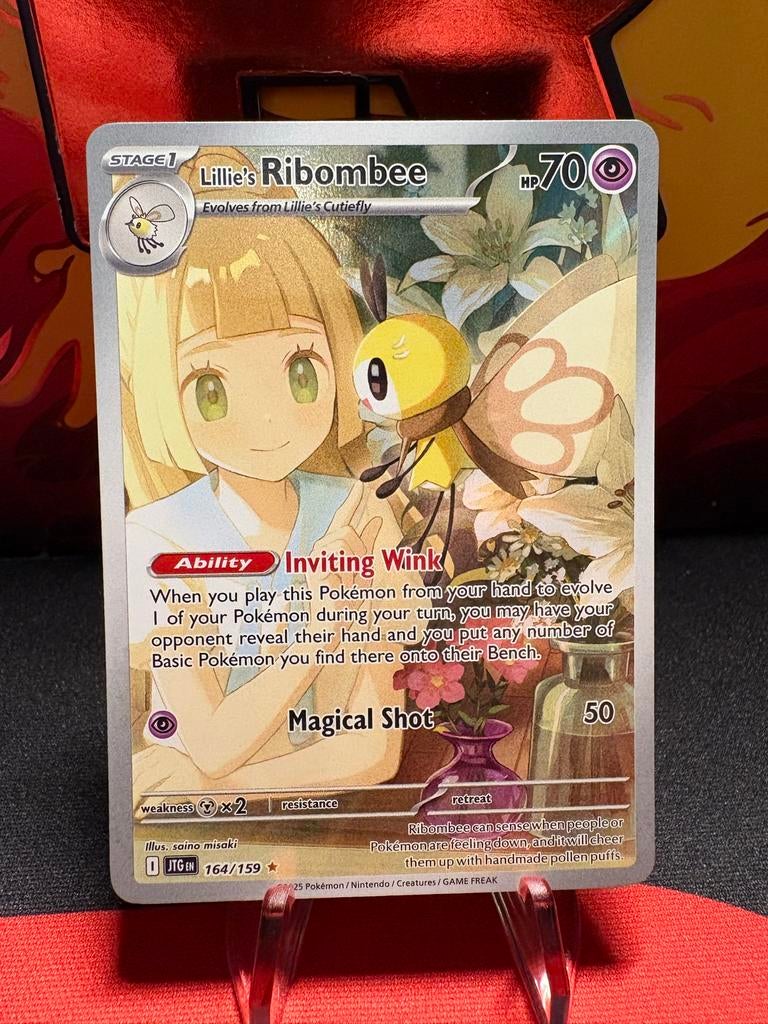 Lillie's Ribombee 164/159 Full Art Pokémon Kaart, Ophalen of Verzenden, Zo goed als nieuw, Losse kaart, Foil