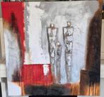 Abstract schilderij in bruin, grijs,rood tinten met reliëf., Ophalen, Zo goed als nieuw, Schilderij, 75 tot 100 cm