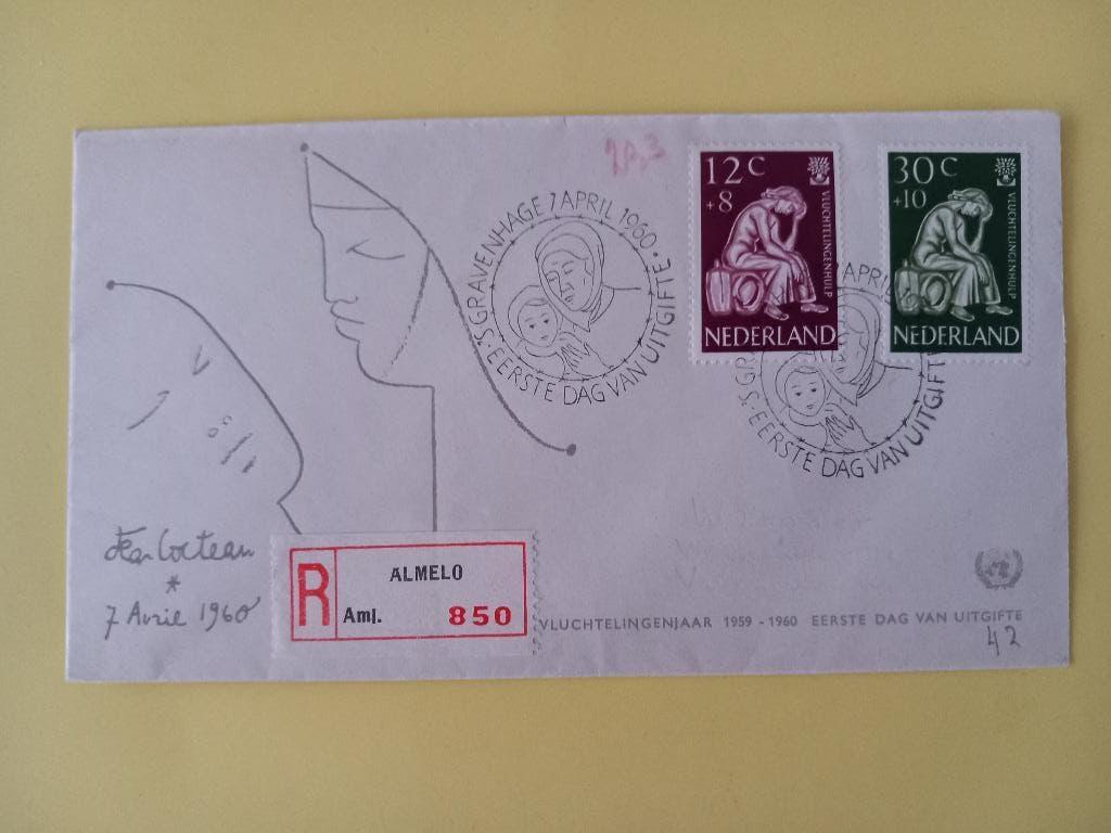 1960 Vluchtelingenzegels FDC E42 met gesloten klep e3, Postzegels en Munten, Postzegels | Eerstedagenveloppen, Verzenden, Beschreven