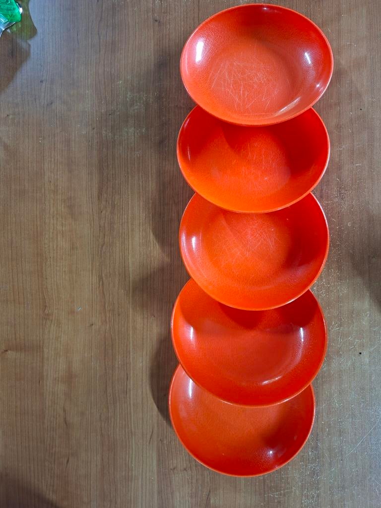 Vintage plastic bordjes - set van 5, Huis en Inrichting, Keuken | Servies, Ophalen of Verzenden, Gebruikt, Overige materialen