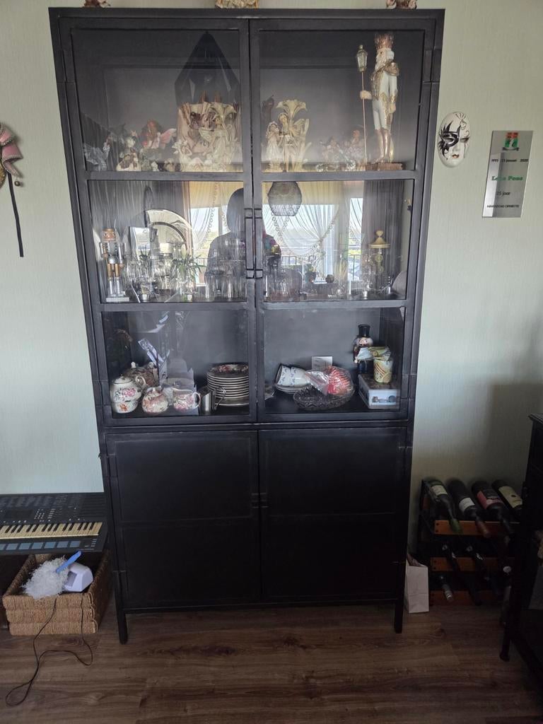 Zwarte vitrinekast industrieel, Ophalen, 50 tot 100 cm, Glas, Modern industrieel