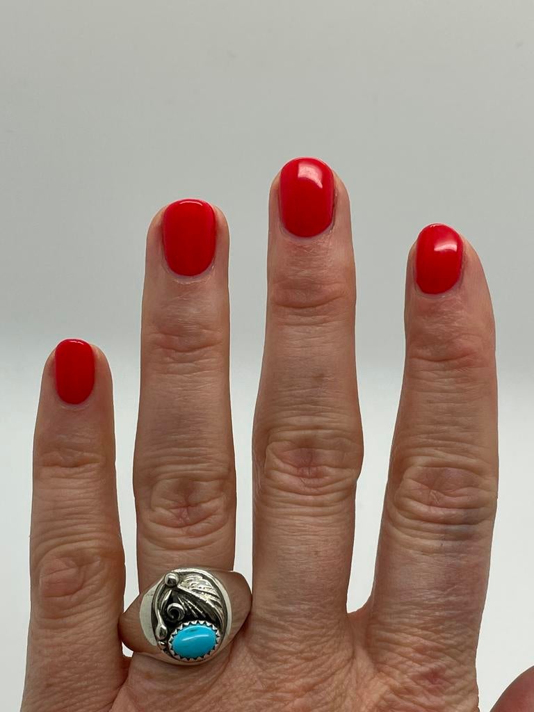 D653 Prachtige zilveren Navajo ring maat 21, 20 of groter, Ophalen of Verzenden, X, Met edelsteen