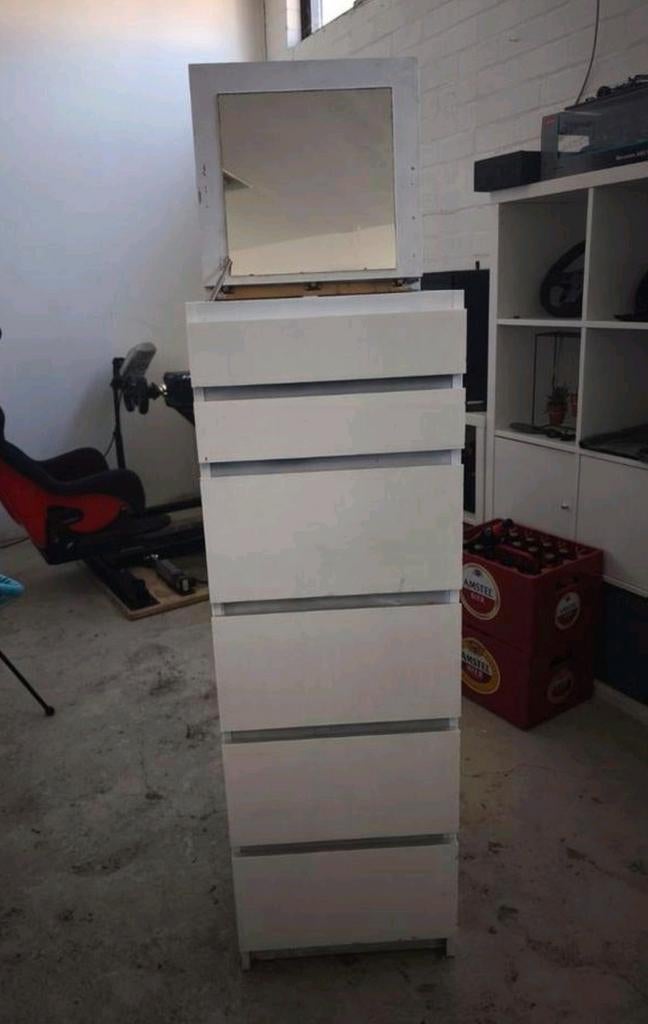 Malm ladekast met spiegel, Huis en Inrichting, Ophalen, Gebruikt, 5 laden of meer, 50 tot 100 cm