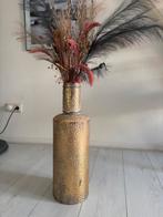 Grote ronde gouden vaas met droogbloemen, Overige materialen, Overige kleuren, 50 tot 75 cm, Ophalen of Verzenden