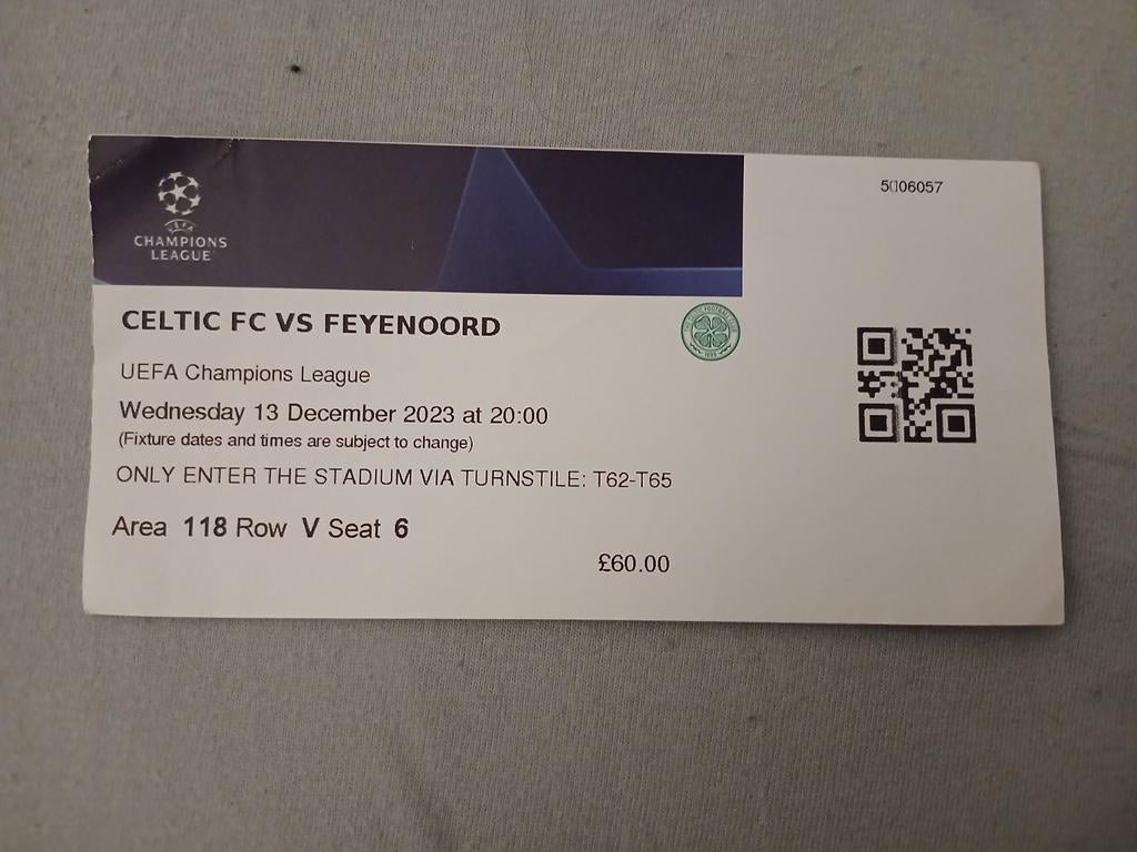 Ticket 23-24 Celtic-Feyenoord, Verzamelen, Sportartikelen en Voetbal, Ophalen of Verzenden, Zo goed als nieuw, Feyenoord, Overige typen