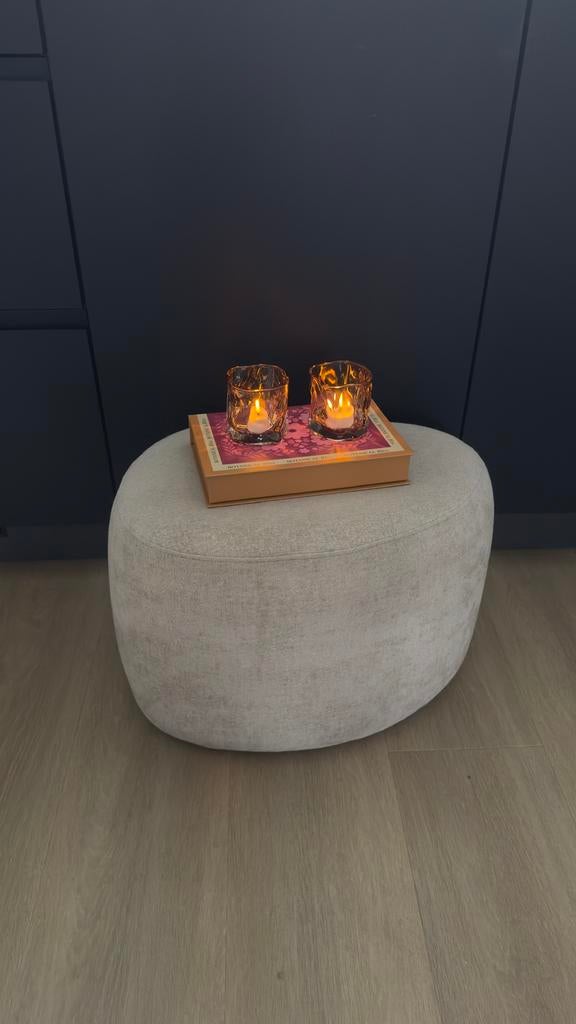 Beige poef kacy, Tuin en Terras, Vuurtafels, Ophalen, Gebruikt