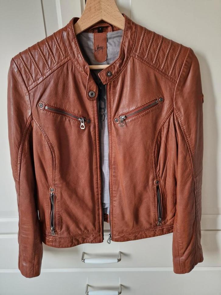 Gipsy leren jack maat M - Kort model, gevoerd, Kleding | Dames, Jassen | Winter, Zo goed als nieuw, Maat 38/40 (M), Bruin, Verzenden