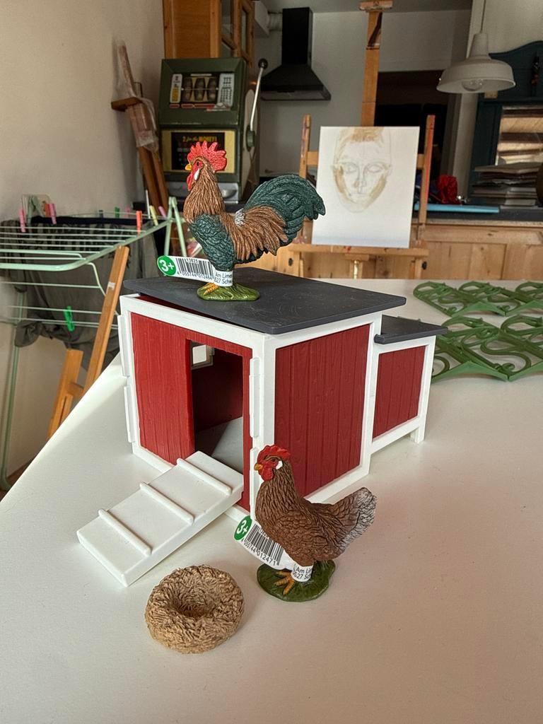 Schleich kippenhok nieuw haan hen en nest, Ophalen of Verzenden, Zo goed als nieuw