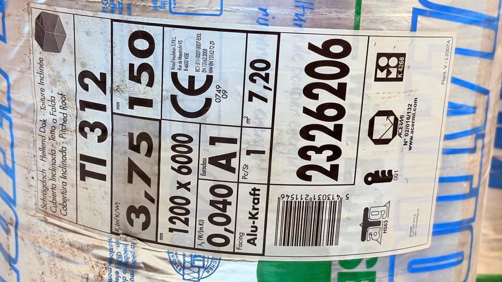 36 rollen Knauf Glaswol Isolatie TI 312 - 1200x6000x150mm, 12 cm of meer, Nieuw, 15 m² of meer, Glaswol