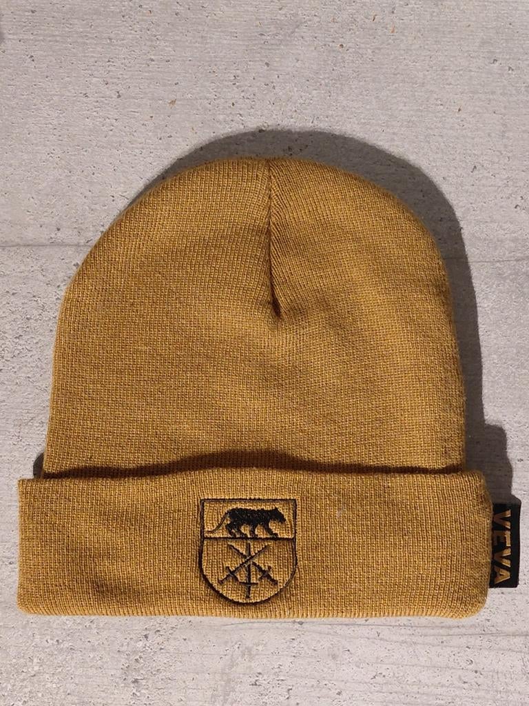 Gele Beanie Muts met Veva Logo, Maat 38/40 (M), Ophalen of Verzenden, Zo goed als nieuw, Veva