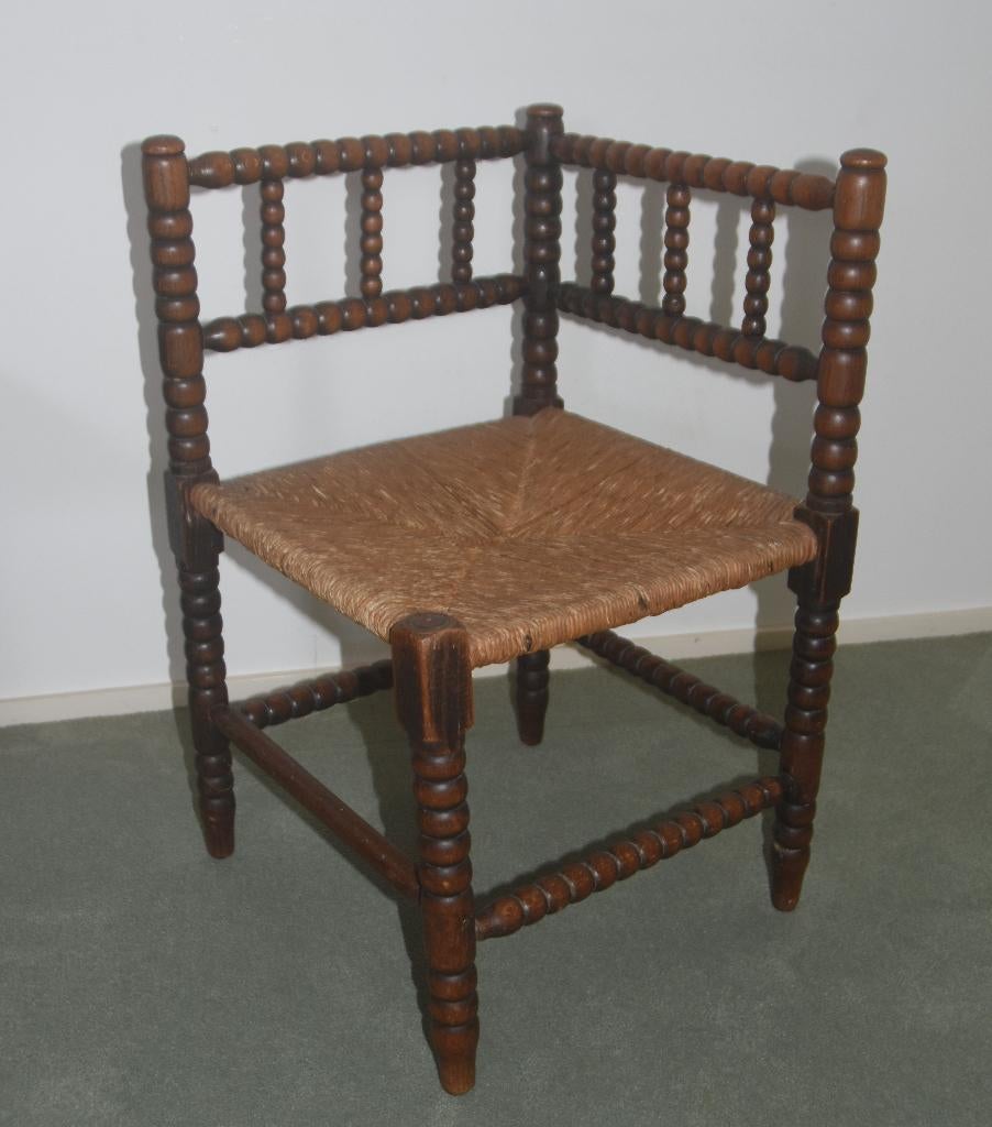 Antieke Bobbin eiken hoekstoel stoel, Ophalen of Verzenden